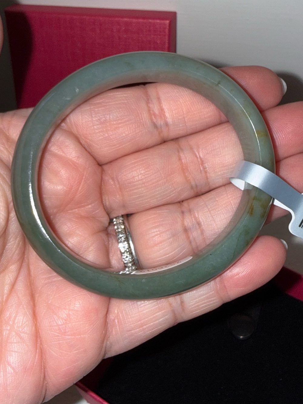 Dark Green Jade Bangle Bracelet - Oval